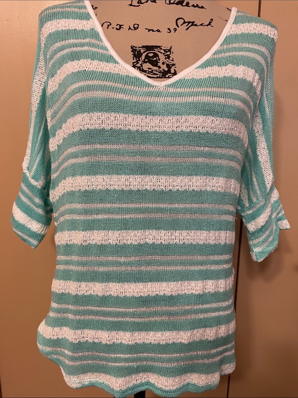 Striped Mint & White V-Neck Lightweight Tunic